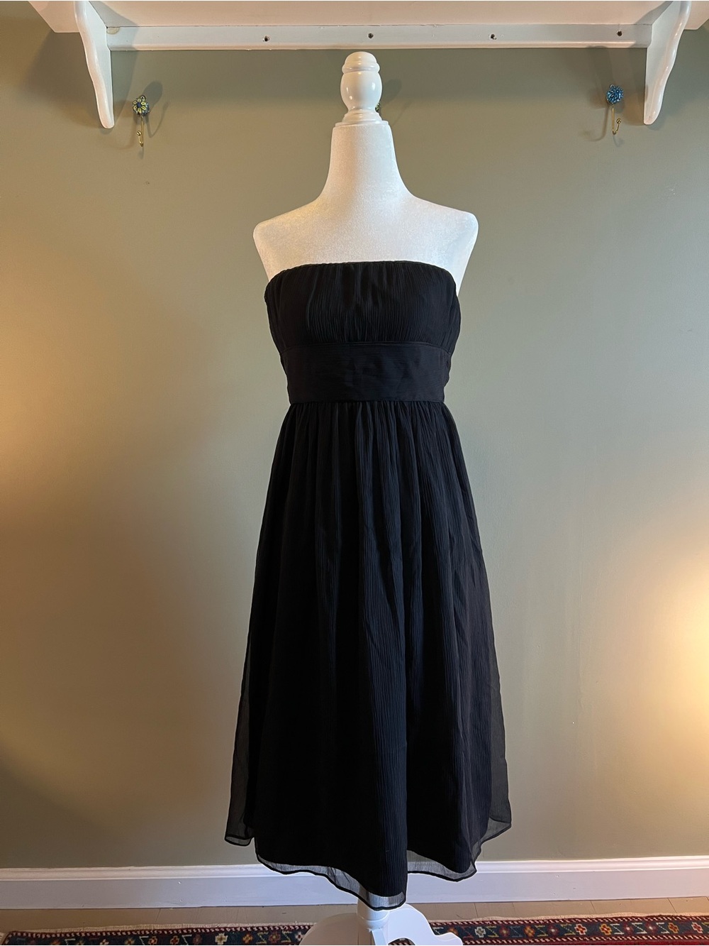J. Crew Strapless Black Midi Dress‎ with Gathered Bodice